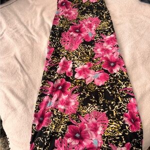Tropical Floral Maxi Dress with Pink and Black